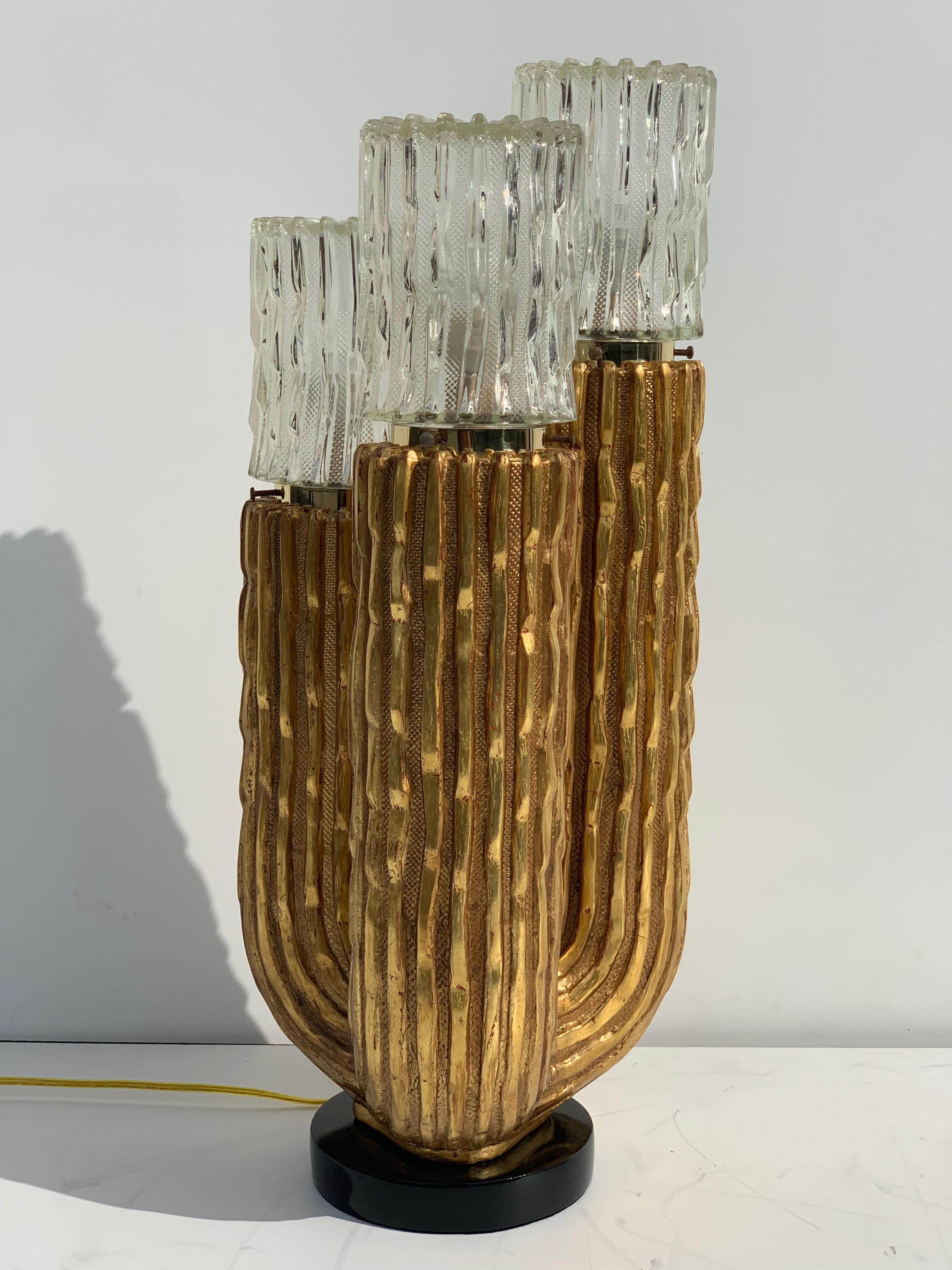 Mid-Century Modern Cactus Lamp in 22-Karat Gold Leaf
