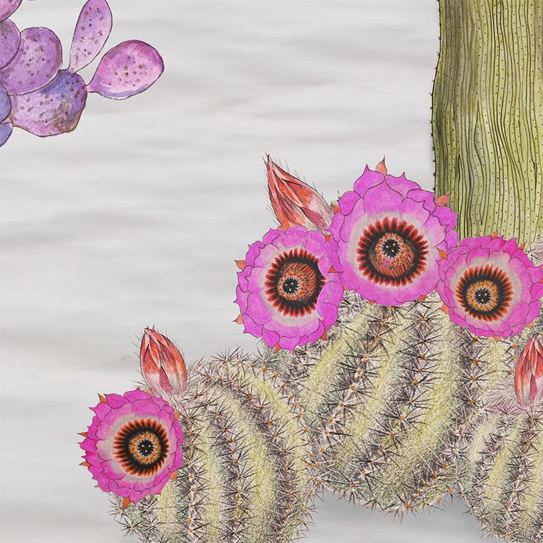 Anglais Cactus Mexicains en papier peint botanique colombe en vente