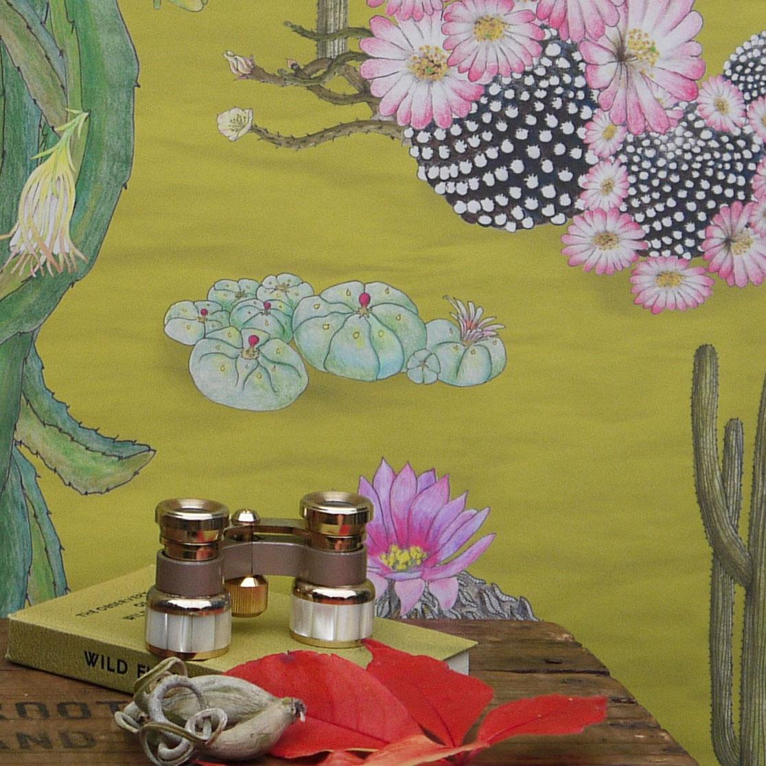 Autre Cactus Mexicains en papier peint botanique couleur limon en vente