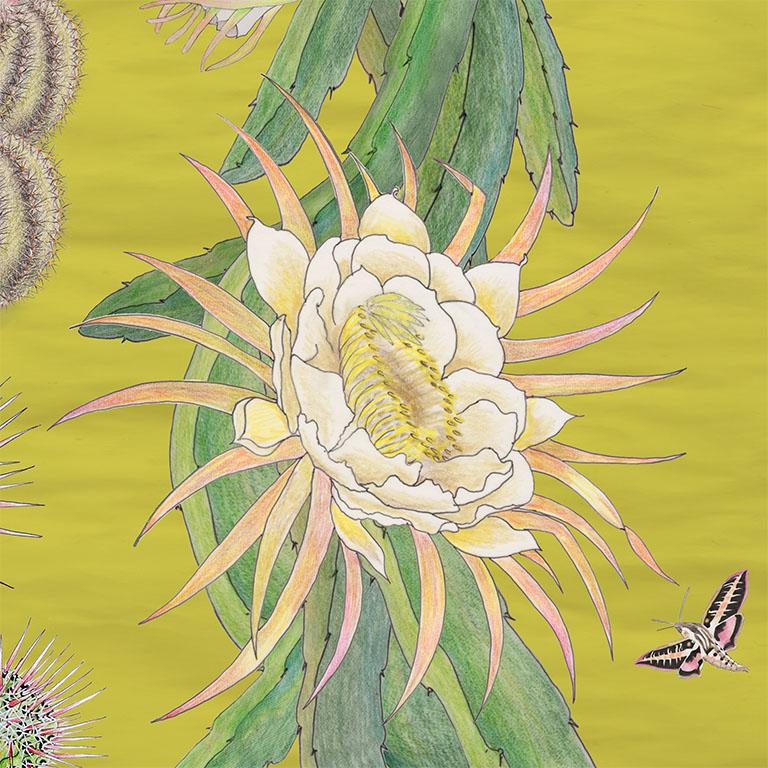 Cactus Mexicains en papier peint botanique couleur limon Neuf - En vente à Kent, GB