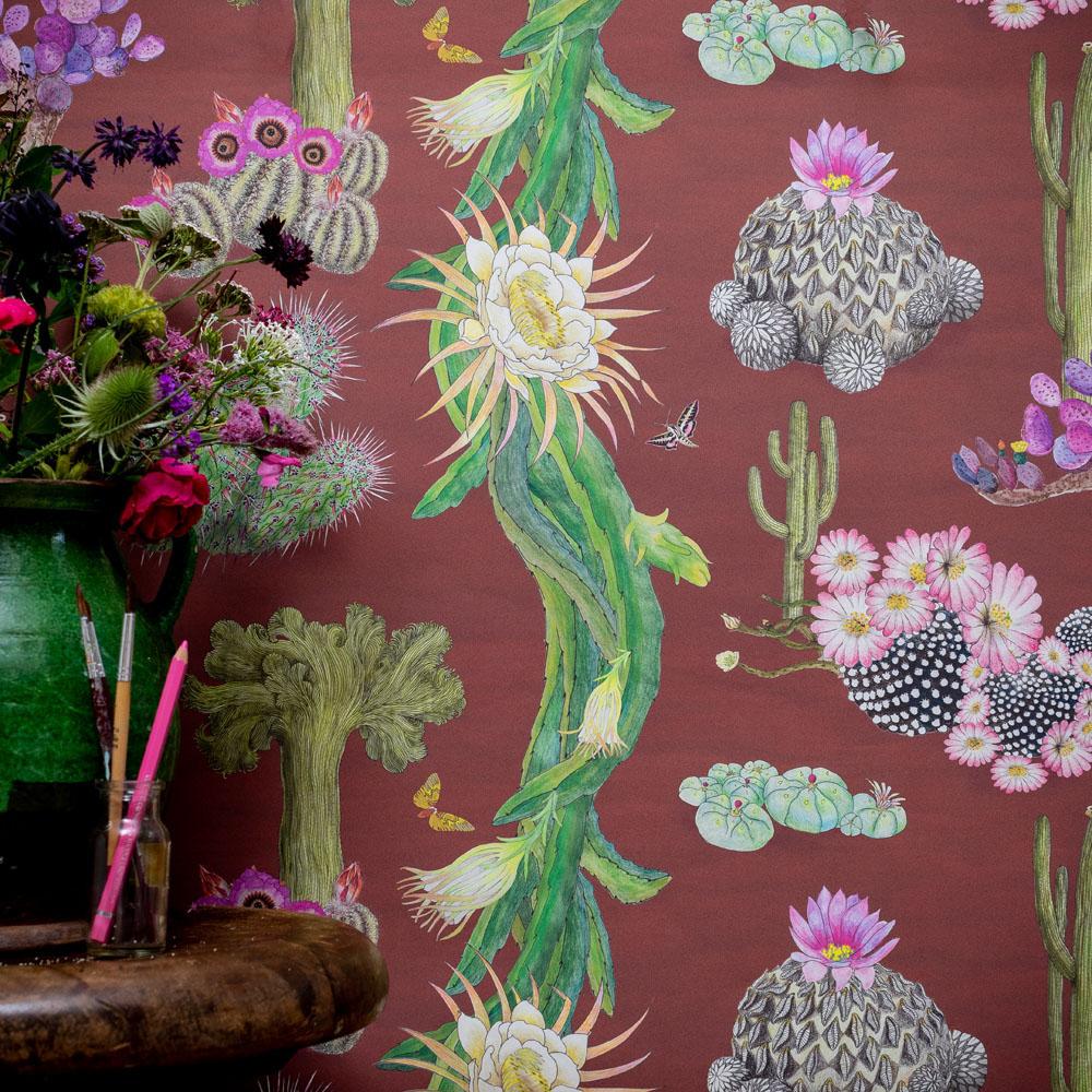 Cactus Mexicains en papier peint botanique couleur sangle Neuf - En vente à Kent, GB