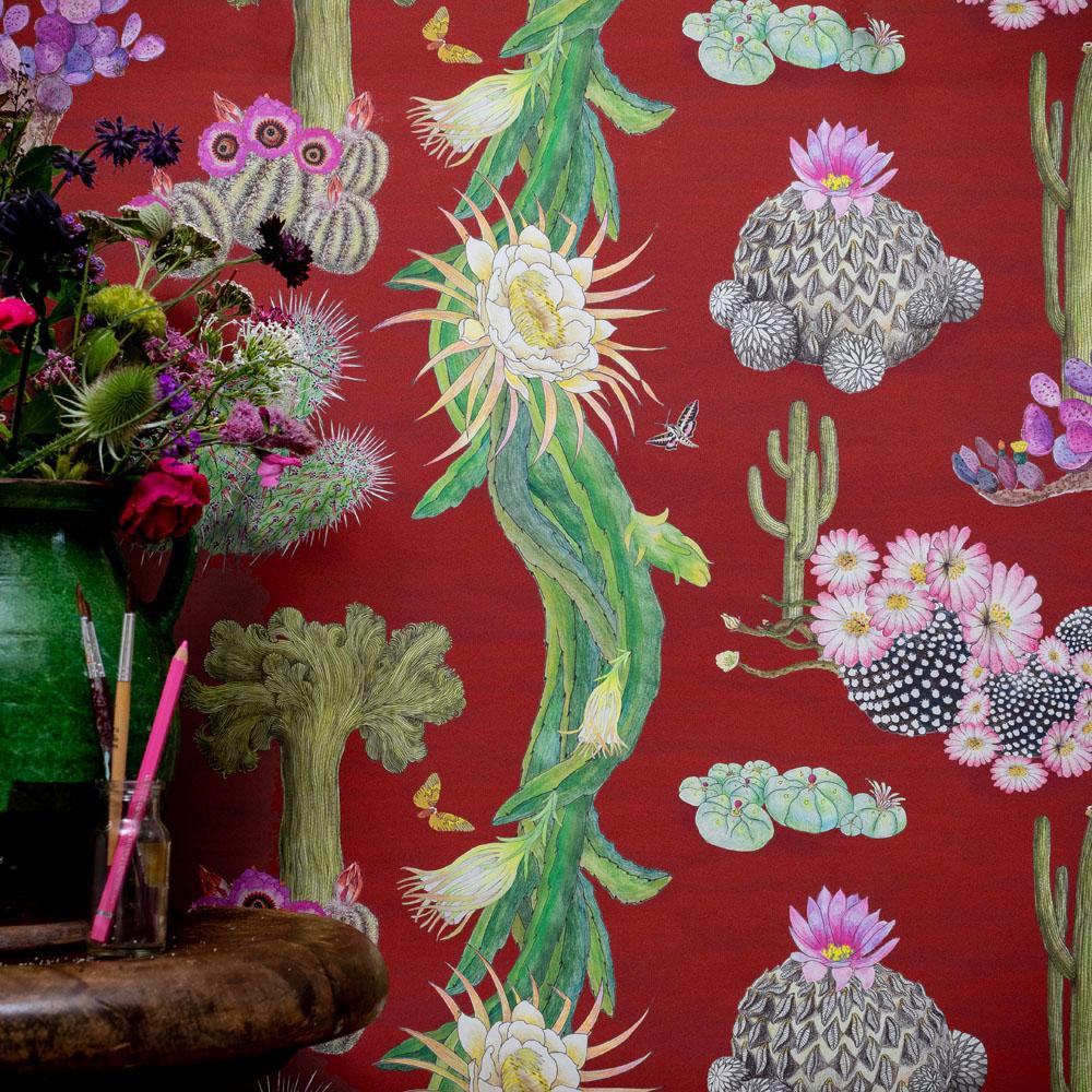 Collection: Cactus Mexicanos.
Product Code: 33D
Color: Sangre
Roll dimensions: 70cm x 10m (27.6in x 10.9yards)
Area: 7sq.m (8.4 sq.yards)
Pattern repeat: Half-drop
Vertical repeat: 46.7cm (18.4in)
Wallpaper: Non-woven 147gsm Uncoated or Coated
Fire