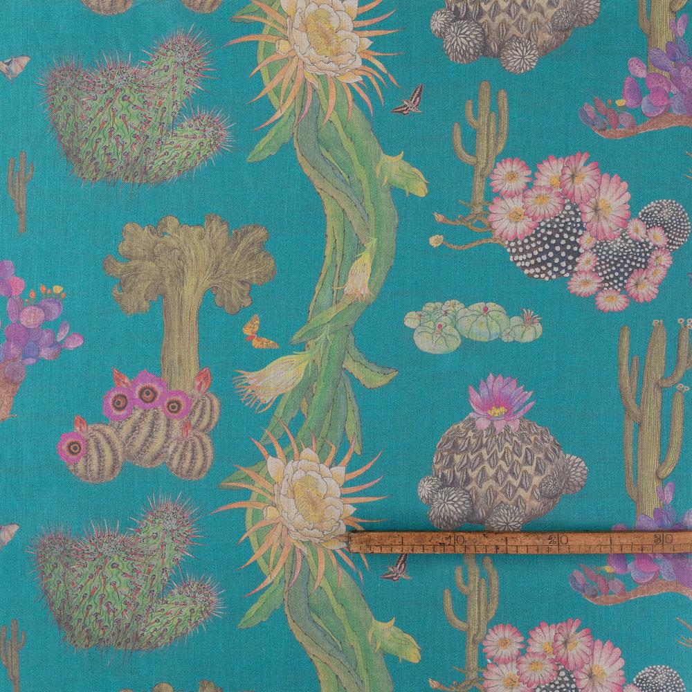 Papier Cactus Mexicains en papier peint botanique turquoise en vente