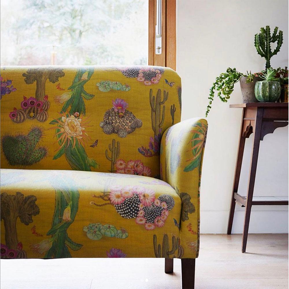 Name: Cactus Mexicanos
Colourways: Limon
Fabric type: Pure linen, from flax grown in France, woven and printed in the UK
Composition: 100% natural linen

These designs are available in natural pure linen of a medium weight of 250g  or a heavyweight