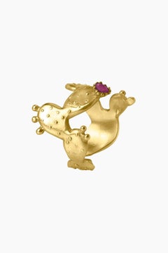 Cactus Ring with Stone in 22k Gold Plated Bronze by SOPHIE SIMONE DESIGNS