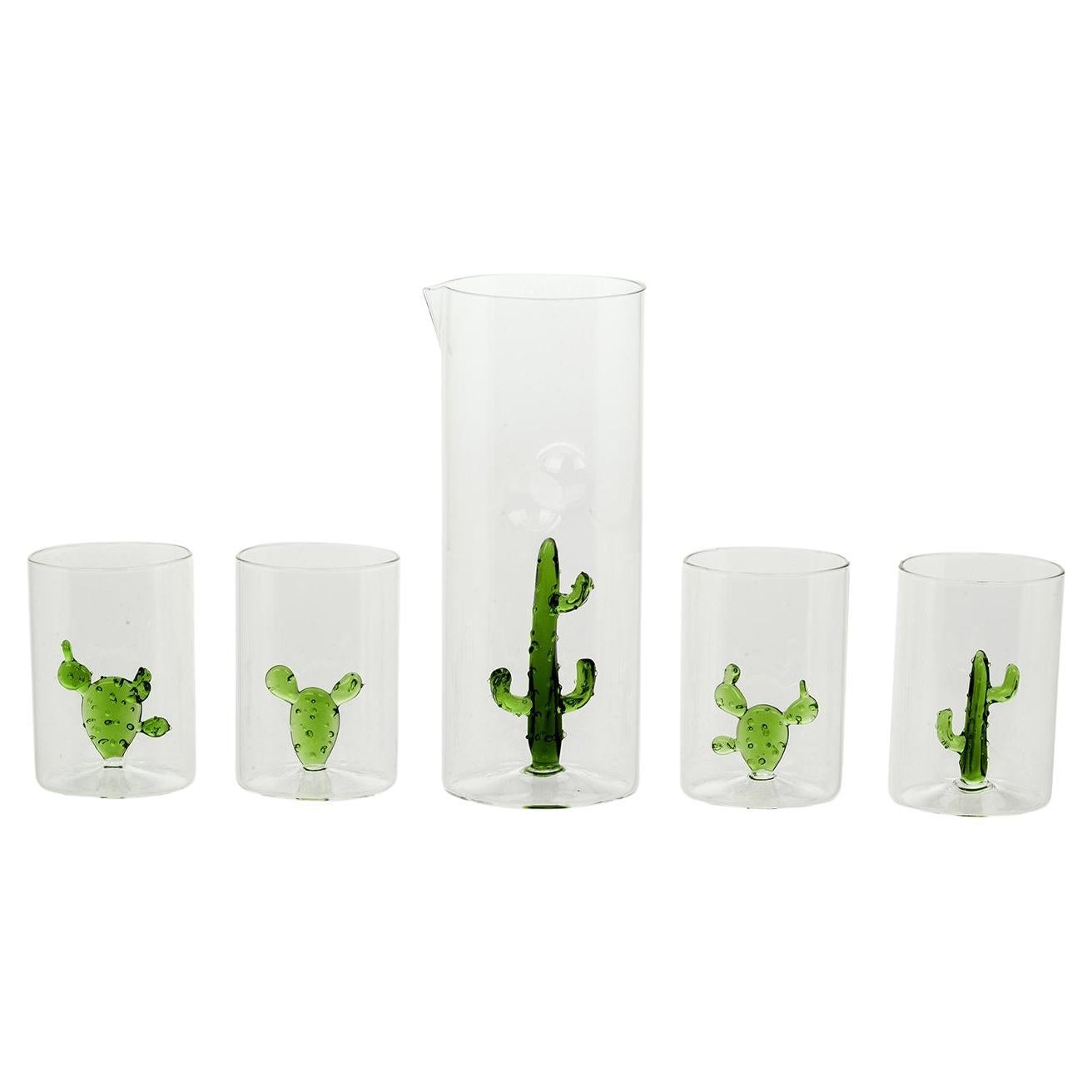 Set aus 4 Gläsern und Krug mit Cactus-Muster