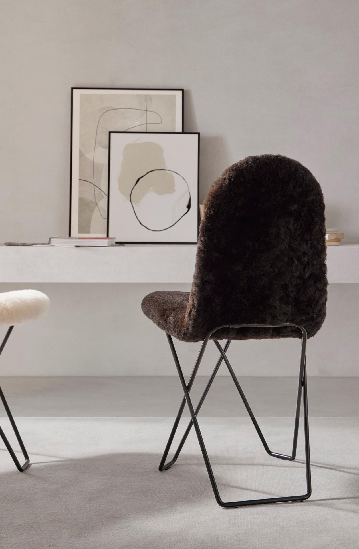 Contemporary Cactus Sheepskin Dining Chair by Cuero Design For Sale