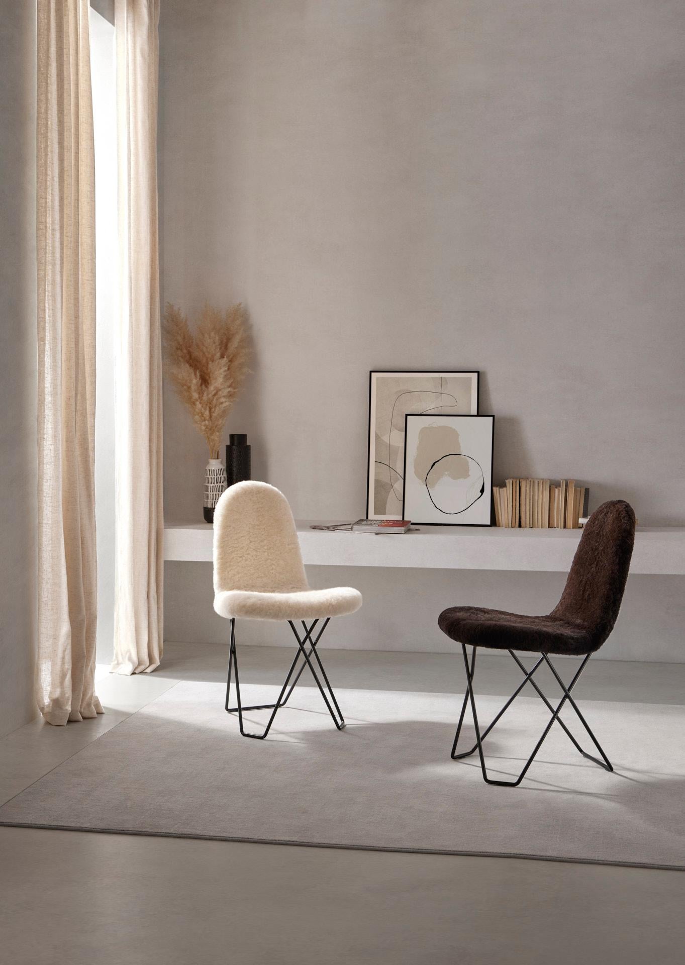 Metal Cactus Sheepskin Dining Chair by Cuero Design For Sale