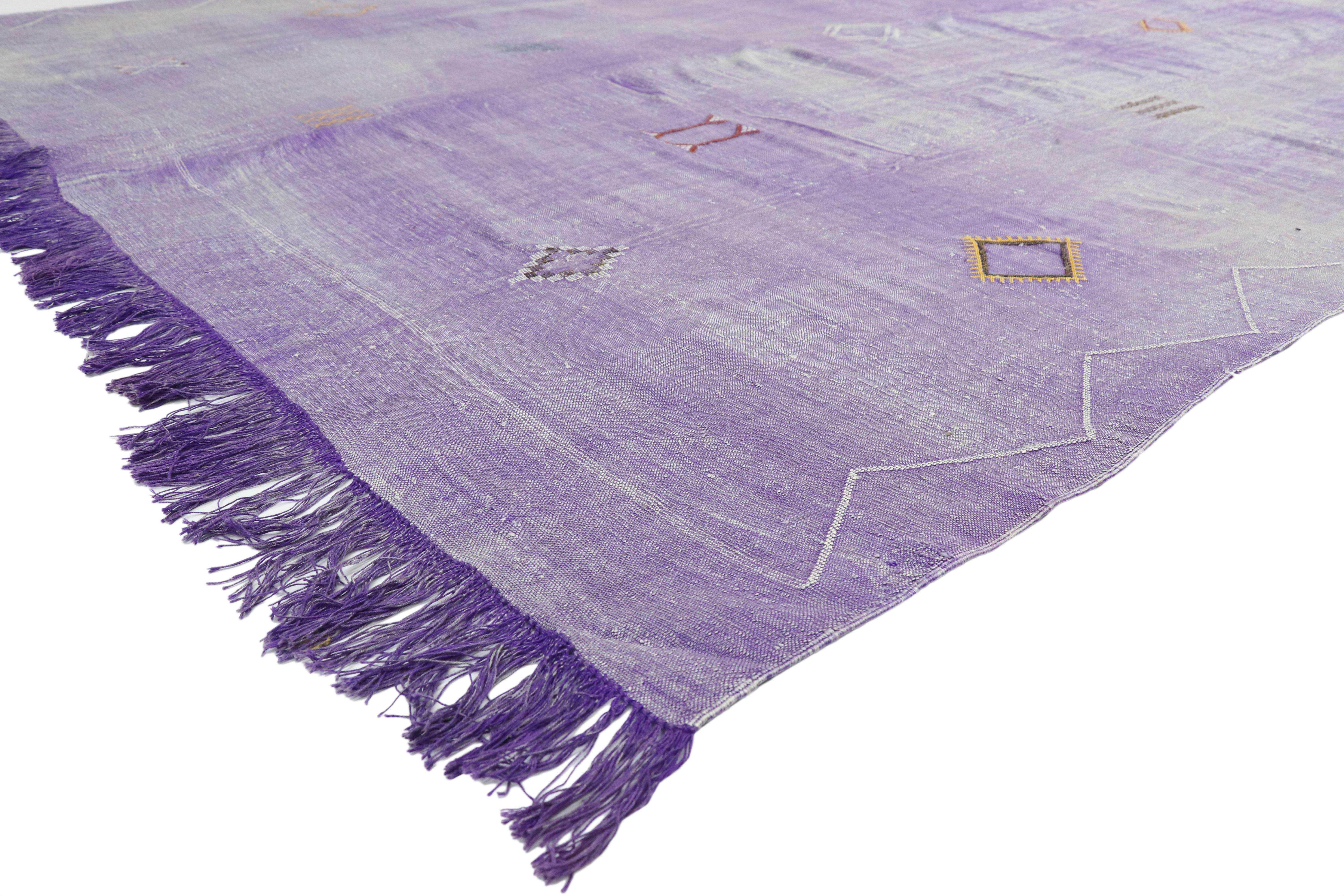 Cactus Silk Moroccan Kilim Area Rug, Periwinkle Amethyst Flat-Weave Rug 7