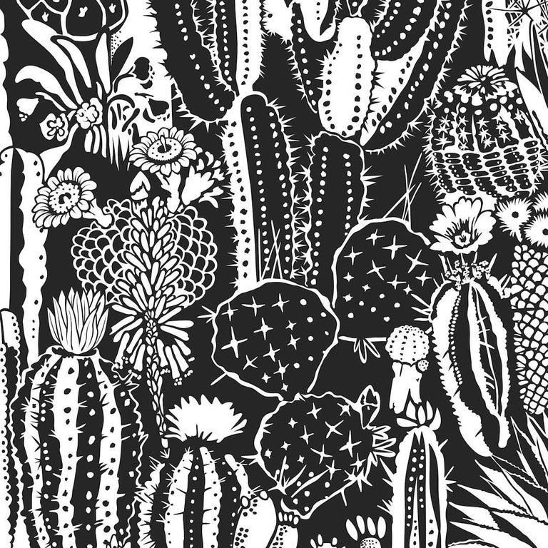 Cactus Spirit Designer-Tapete in Kontrast 'Weiß und Schwarz' (Moderne) im Angebot