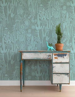 Carta da parati firmata Cactus Spirit in Sage 'Mint and Frost Green'.