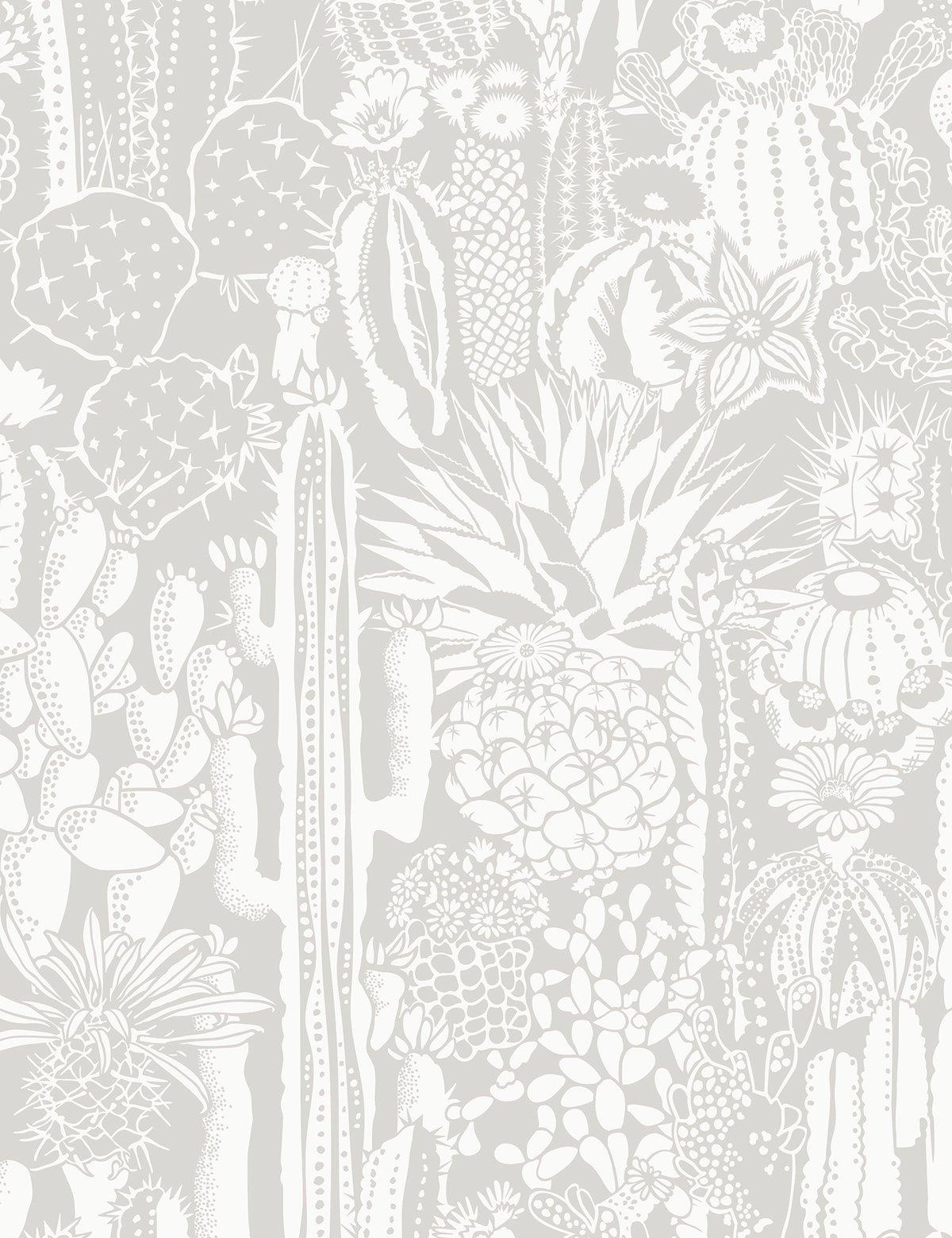 Cactus Spirit Designertapete in Shadow 'Weiß und Soft Grey' (Moderne) im Angebot