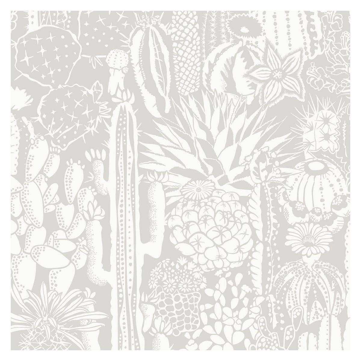 Cactus Spirit Designer Wallpaper in Shadow 'White and Soft Grey' For Sale