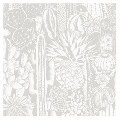 Papel pintado de diseño Cactus Spirit en sombra 'Blanco y gris suave'.