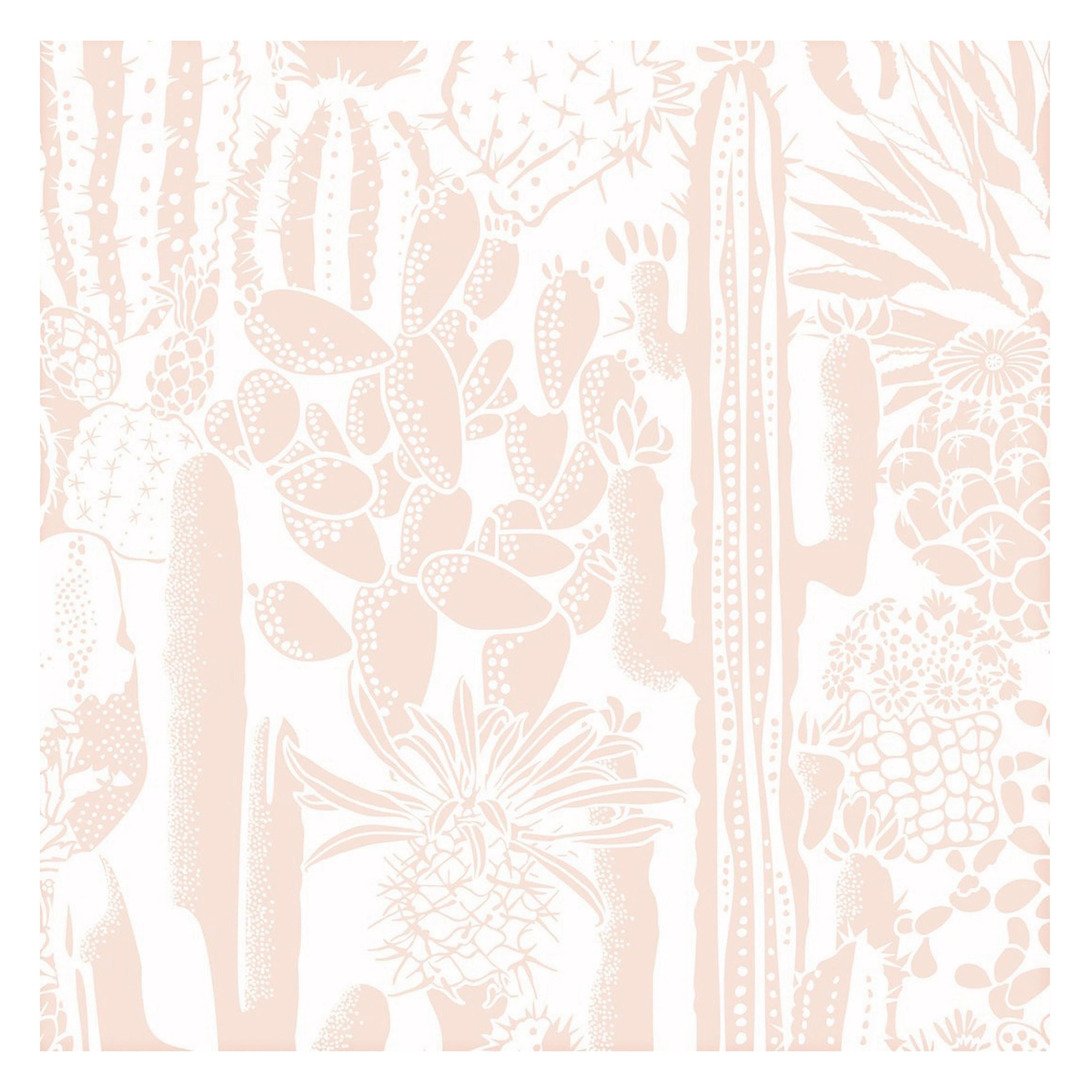 Cactus Spirit Designer Wallpaper in Fuzz 'Champagne Pink and White'