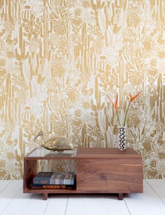 Cactus Spirit Screen Printed Wallpaper in Sphinx 'Metallic Gold on White'