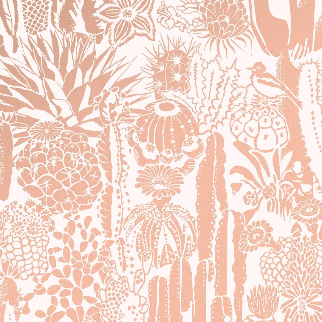 Cactus Spirit Screen Printed Wallpaper in Rose Gold 'Metallic Copper on Blush'
