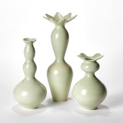 Cactus Trio, still life of three green thrown porcelain vases by Vivienne Foley