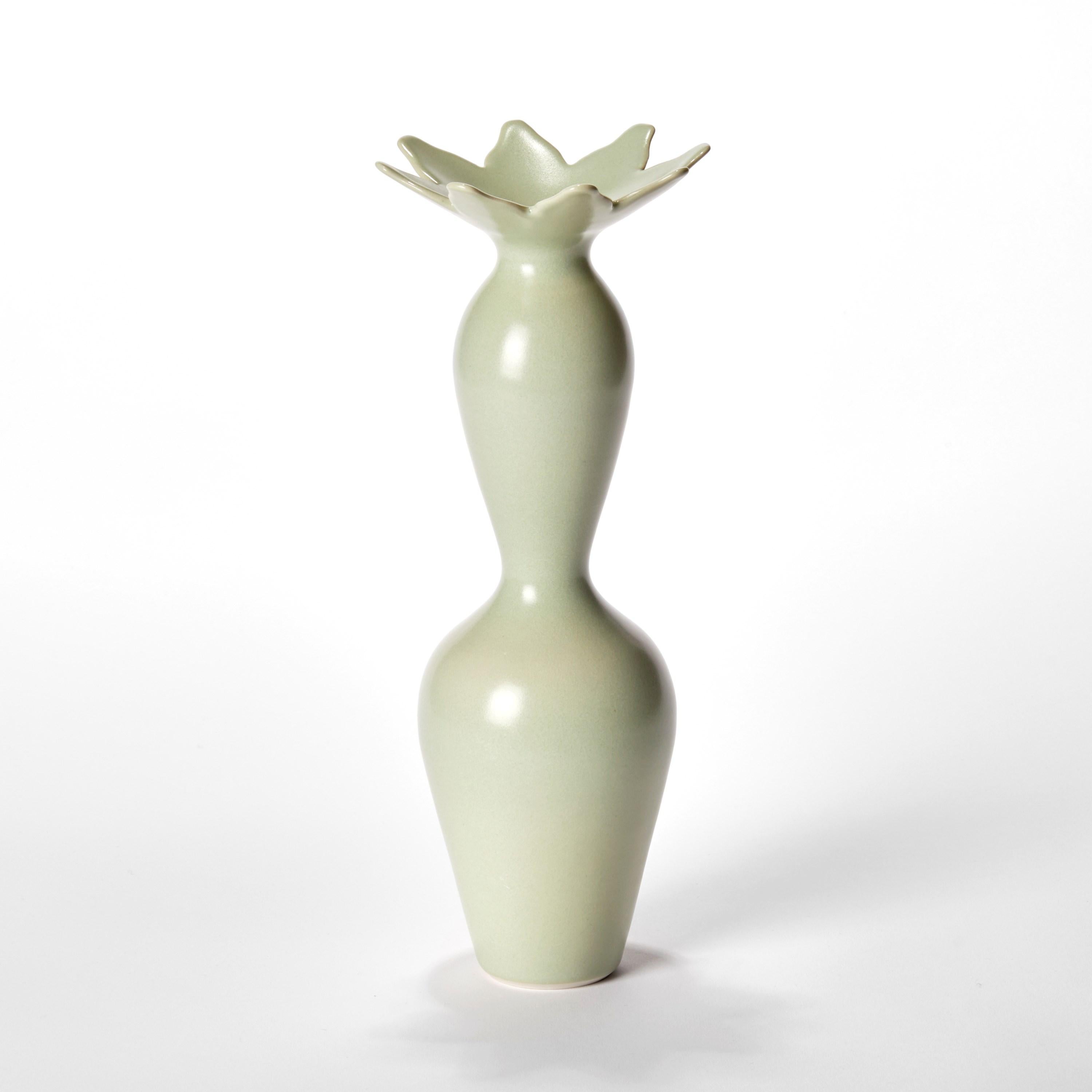 British Cactus Trio, still life of three green thrown porcelain vases by Vivienne Foley For Sale