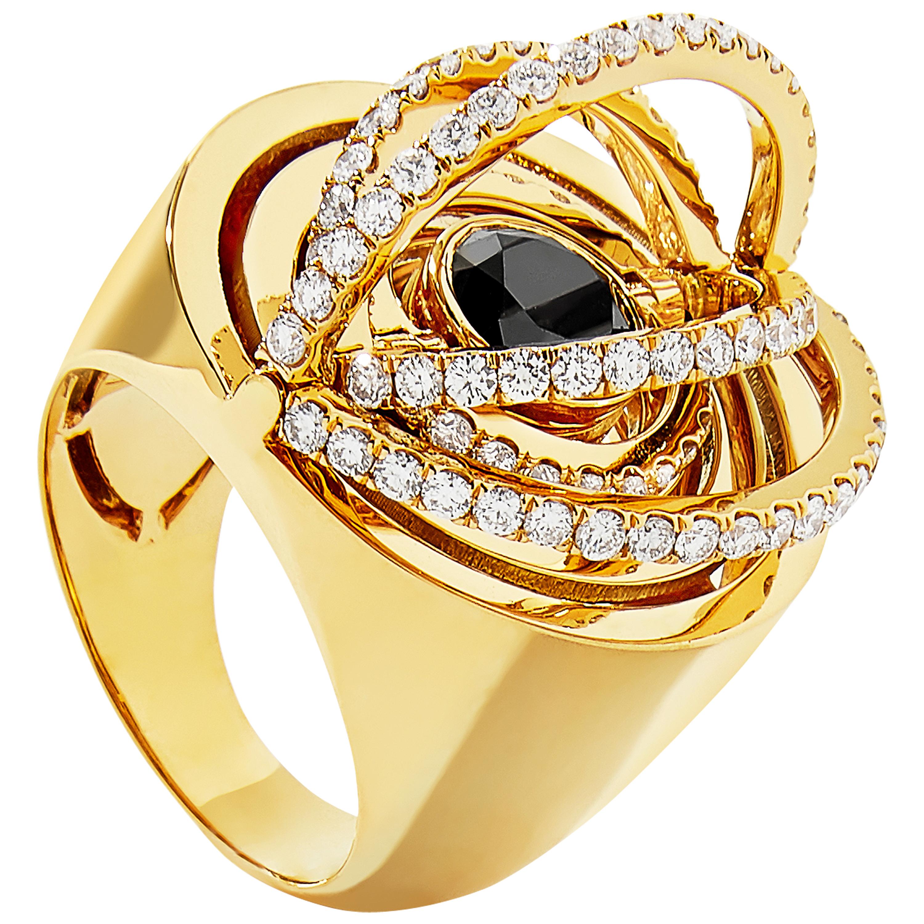 Cocktail Ring, 18K Yellow Gold and Black & White Diamonds