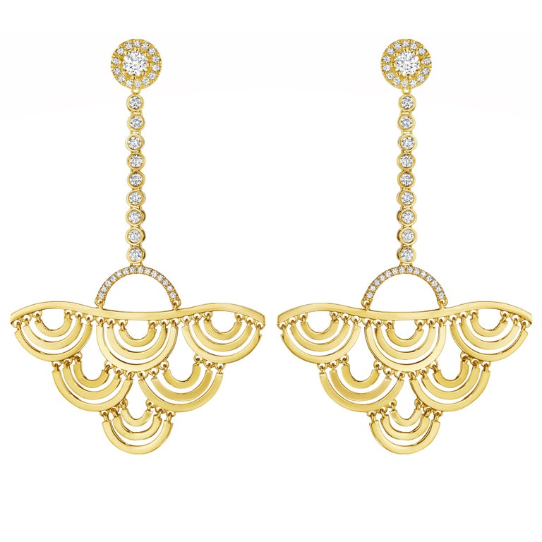 CADAR Duet Earrings, 18K Yellow Gold and 1.51cttw White Diamonds