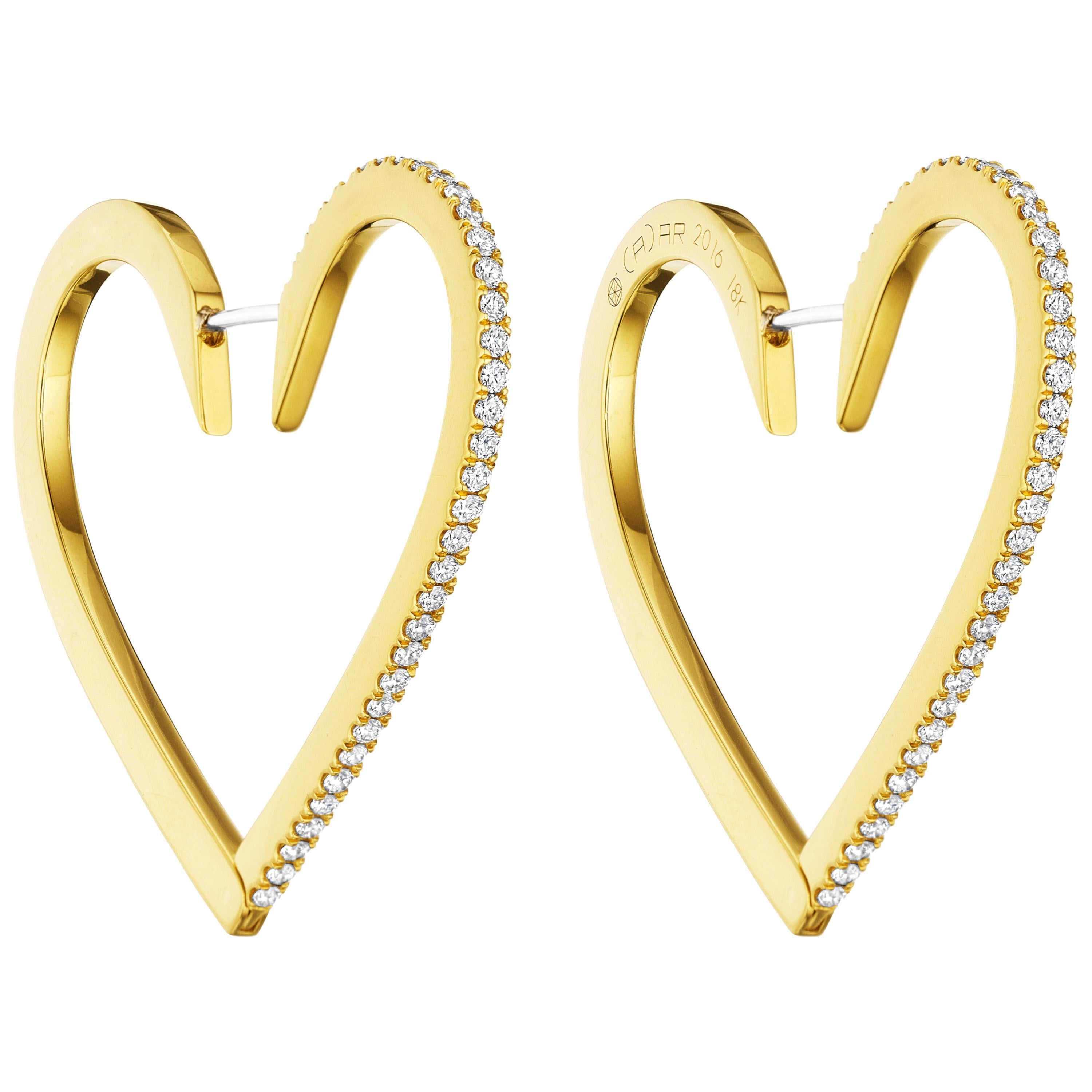 CADAR Endless Hoop Earrings, 18K Yellow Gold and White Diamonds - Large 