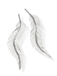 Pendientes CADAR Gota Pluma, Oro Blanco 18 Kilates, Grandes