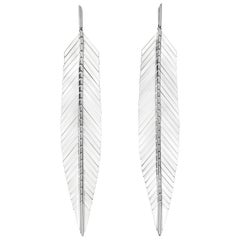 Cadar Feather Drop Earrings, 18 Karat White Gold, Large