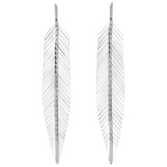 CADAR Feather Drop Earrings, 18 Karat White Gold, Large