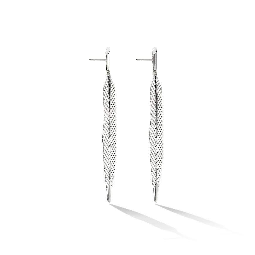Contemporary CADAR Feather Drop Earrings, 18 Karat White Gold, Medium