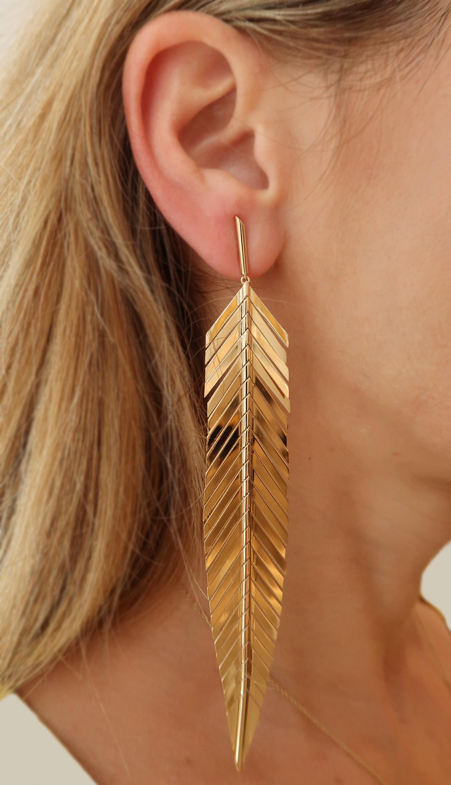 Huge new feather earrings yellow brown color 