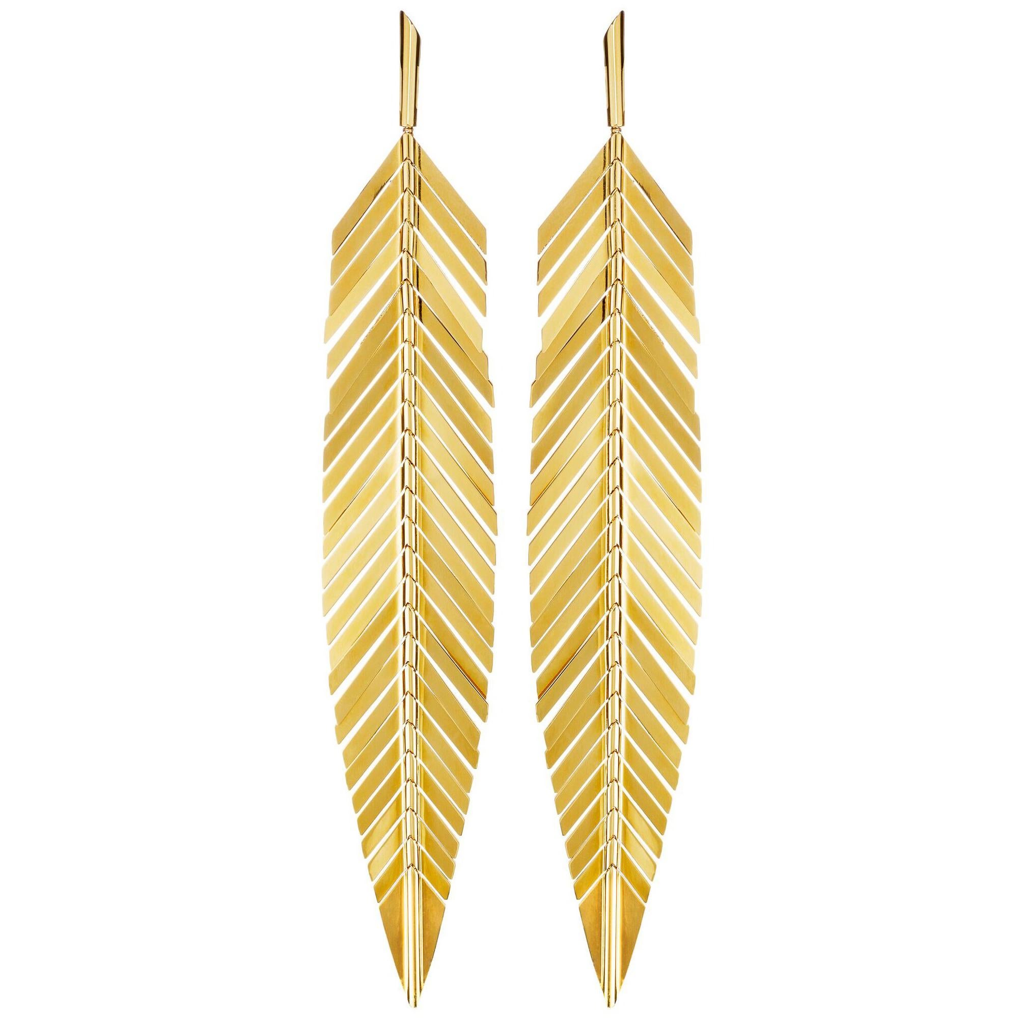 CADAR Feather Drop Earrings, 18K Yellow Gold - Large
