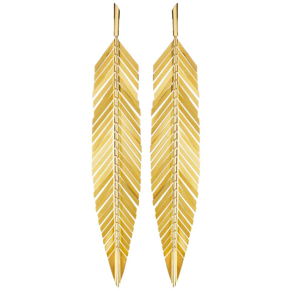 CADAR Feather Drop Earrings, 18K Yellow Gold - Large at 1stDibs | cadar ...