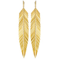 CADAR Feather Drop Earrings, 18K Yellow Gold - Large