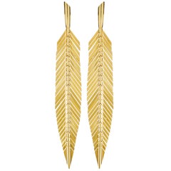 CADAR Feather Drop Earrings, 18K Yellow Gold - Medium