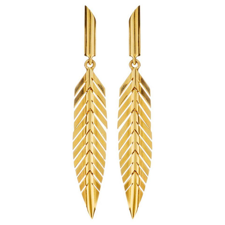 CADAR Feather Drop Earrings, 18K Yellow Gold - Small