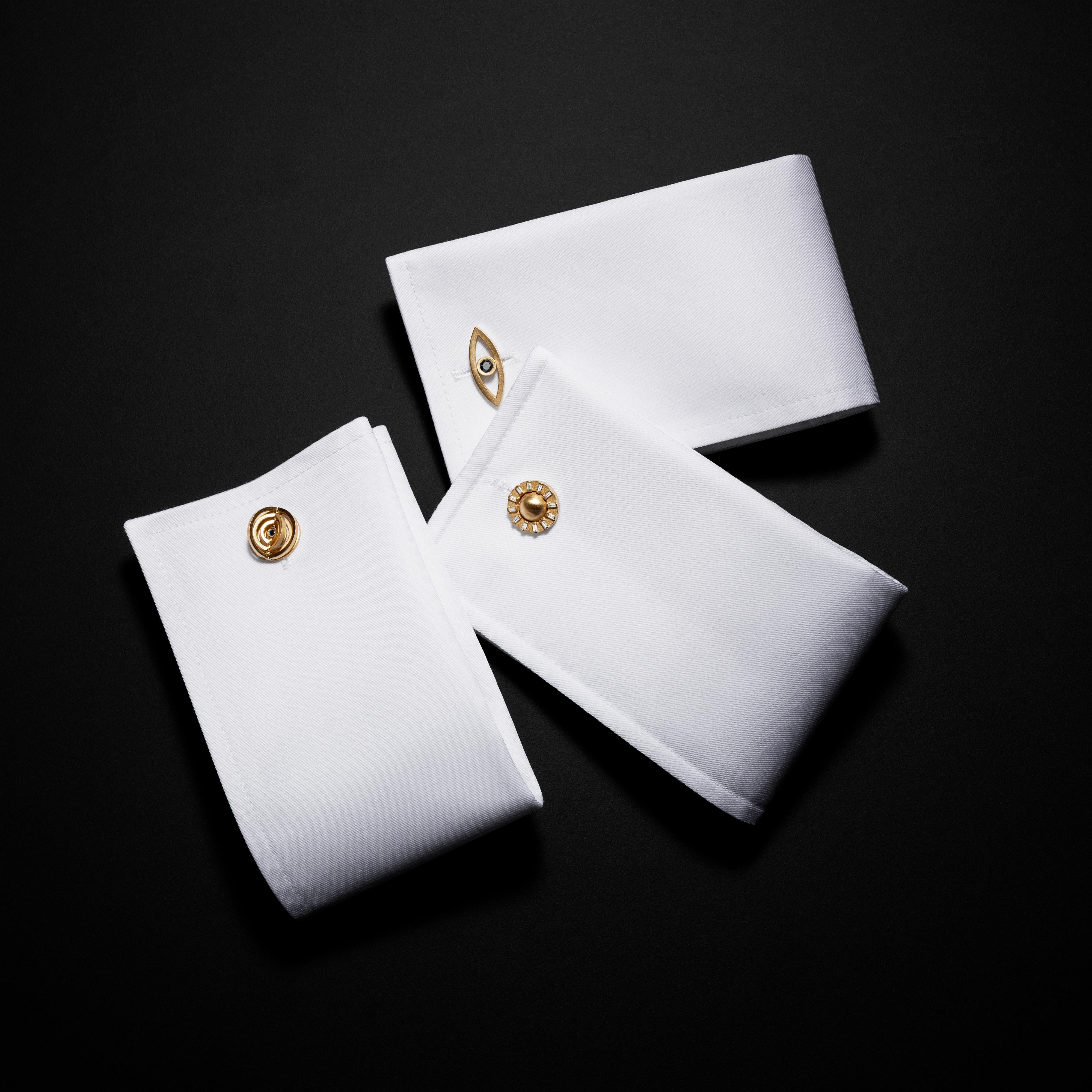 Contemporary Cadar Reflections Cufflink, 18 Karat Matte Yellow Gold and Black Diamonds