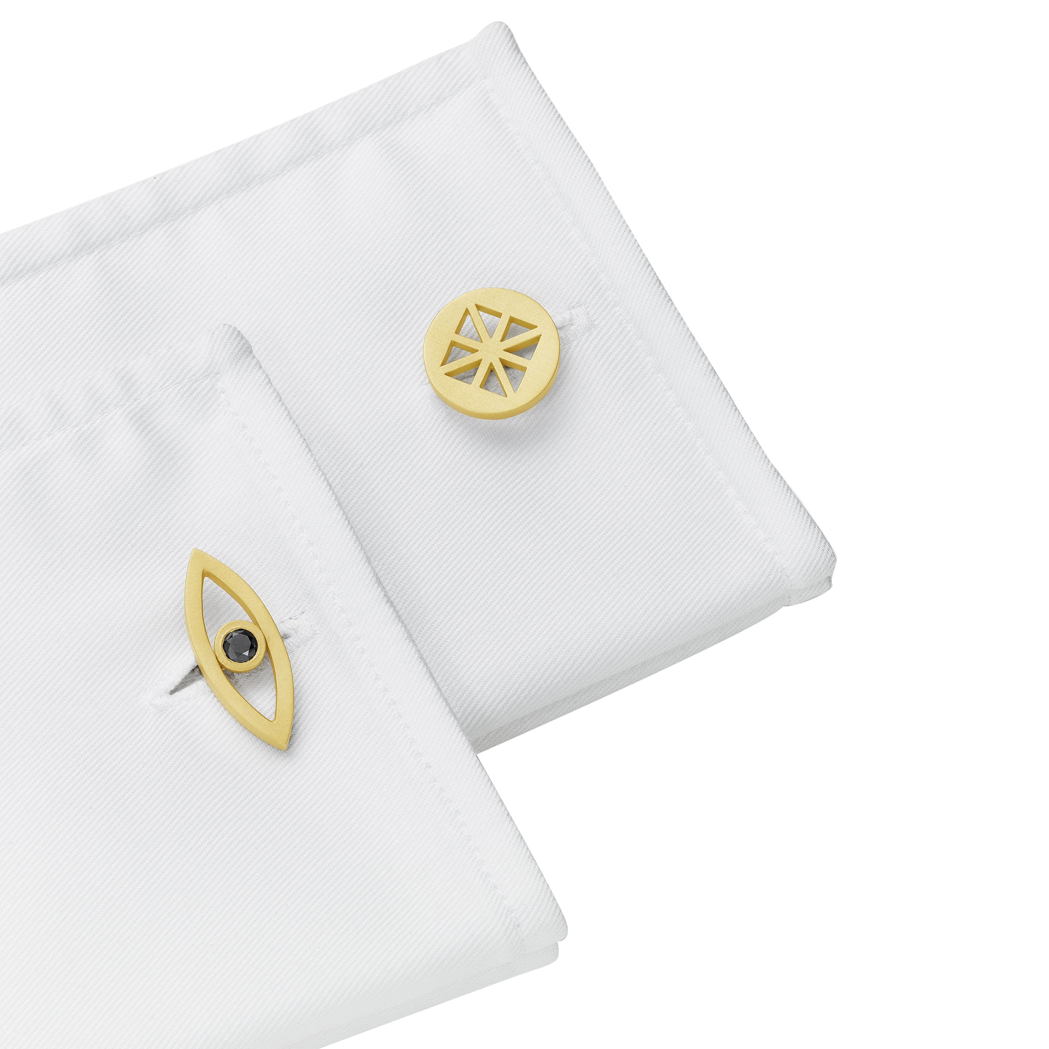 Cadar Reflections Cufflink, 18 Karat Matte Yellow Gold and Black Diamonds