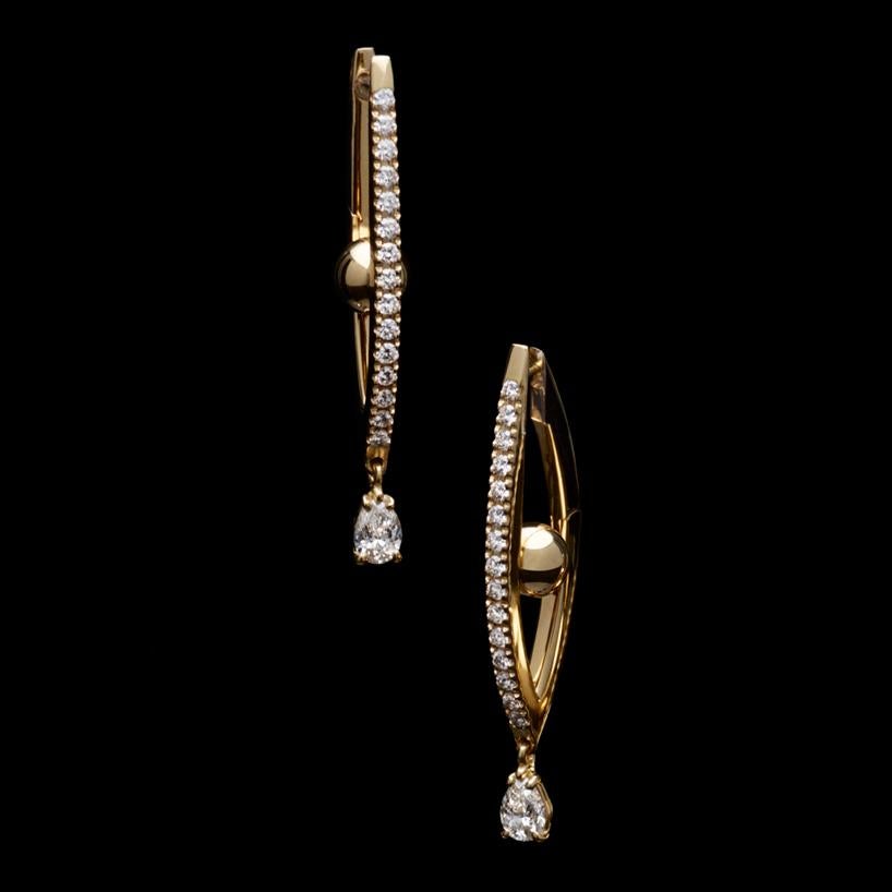Pear Cut Cadar Reflections Hoops, 18k Yellow Gold and White Diamonds, Small