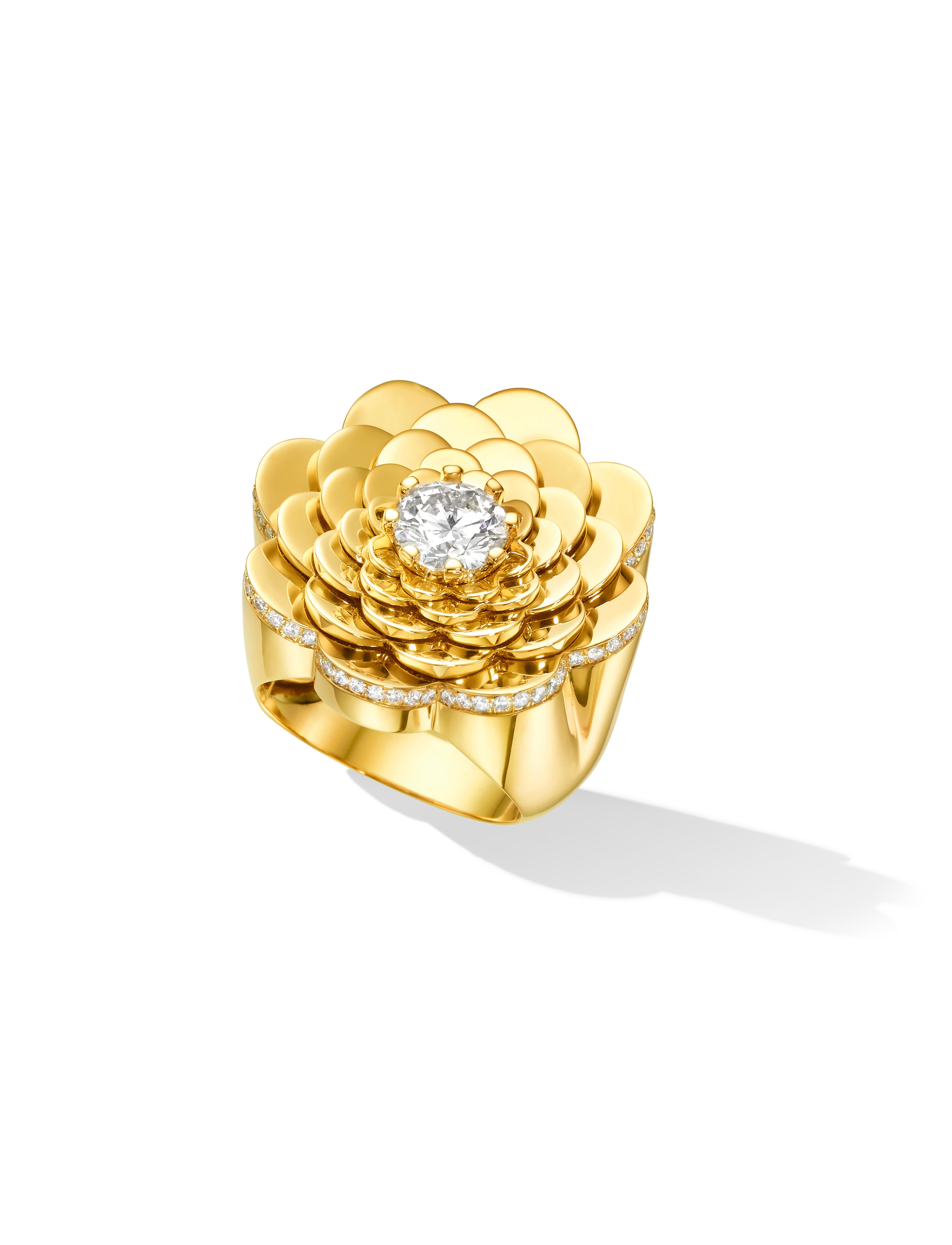 Round Cut CADAR Trio Cocktail Ring, 18K Yellow Gold and 1.75cttw White Diamond