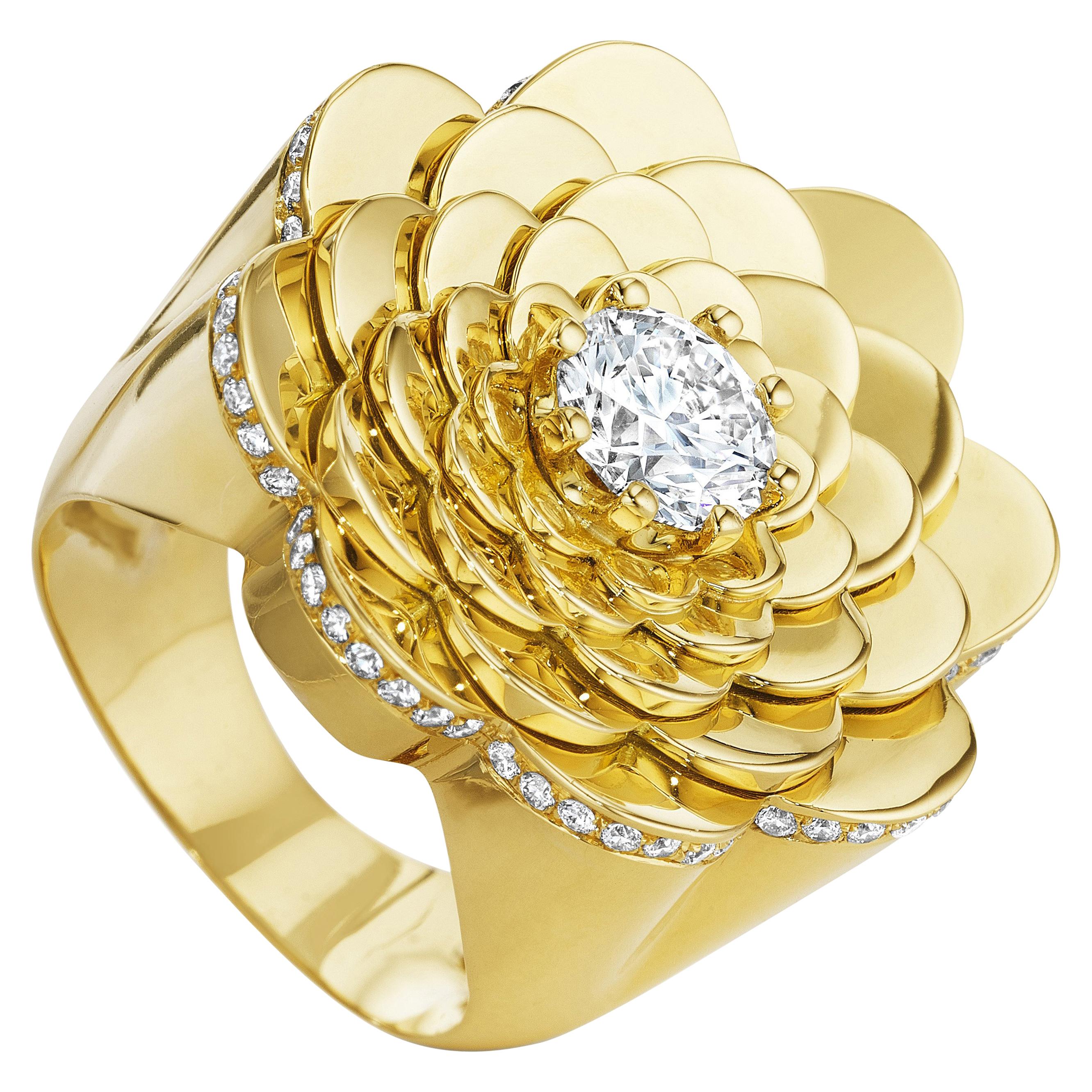 CADAR Trio Cocktail Ring, 18K Yellow Gold and 1.75cttw White Diamond