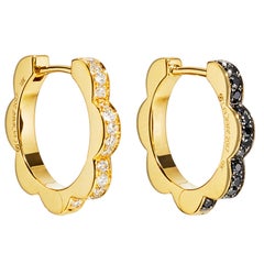 Cadar Triplet Hoop Earrings, 18 Karat Gold and Black and White Diamonds, Small