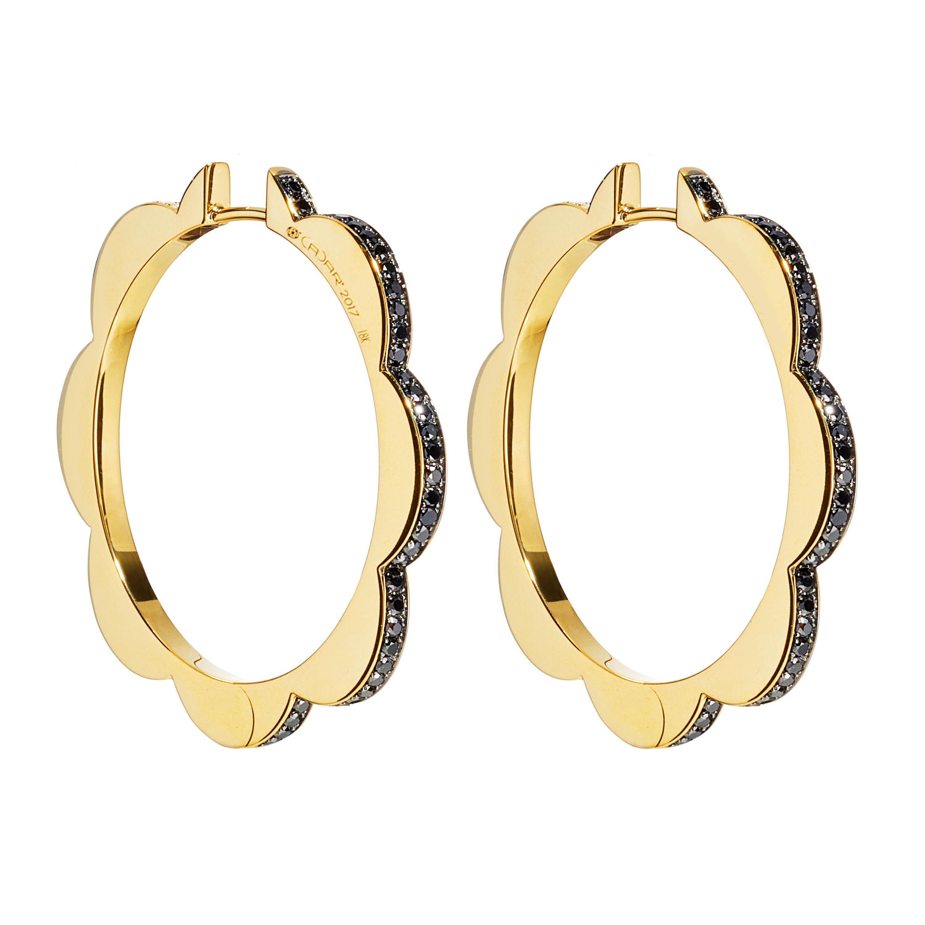 Modern CADAR Triplet Hoop Earrings, 18K Yellow Gold and Black & White Diamonds - Large