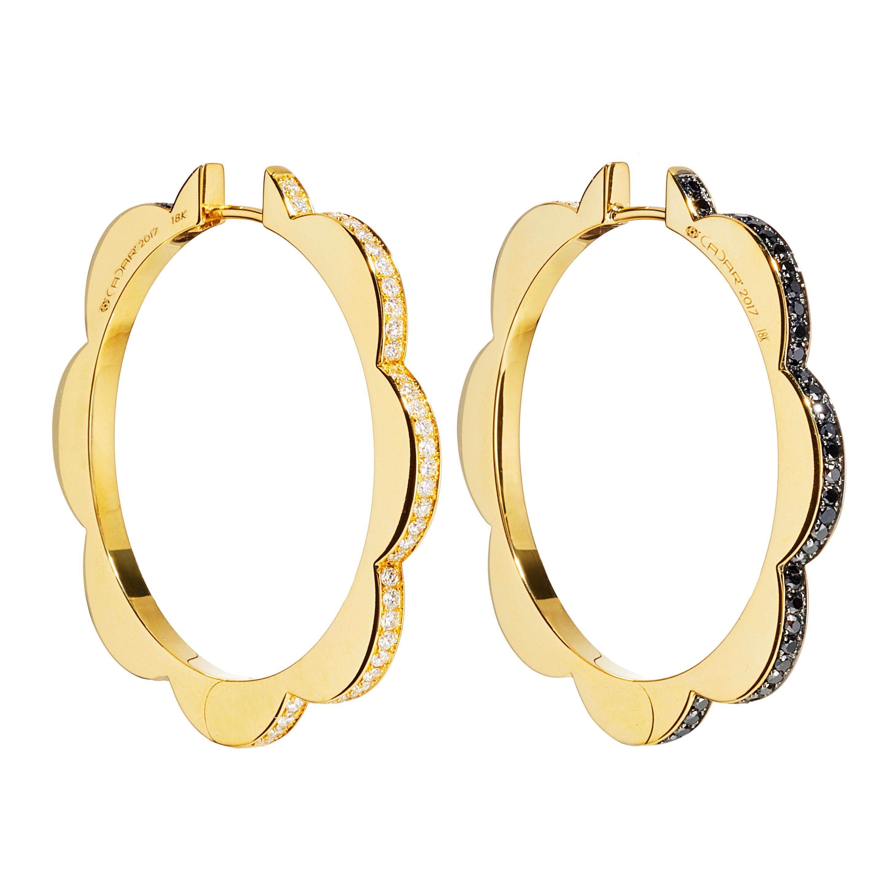 CADAR Triplet Hoop Earrings, 18K Yellow Gold and Black & White Diamonds - Large