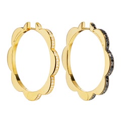 CADAR Triplet Hoop Earrings, 18K Yellow Gold and Black 
White Diamonds - Large