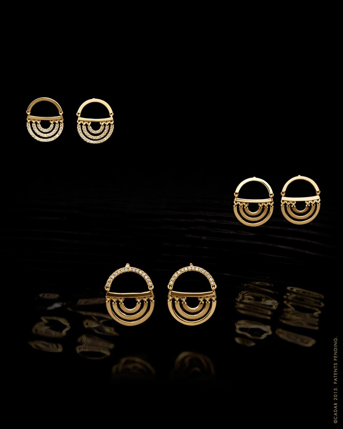 Modern Cadar Twin Drop Earrings, 18 Karat Yellow Gold