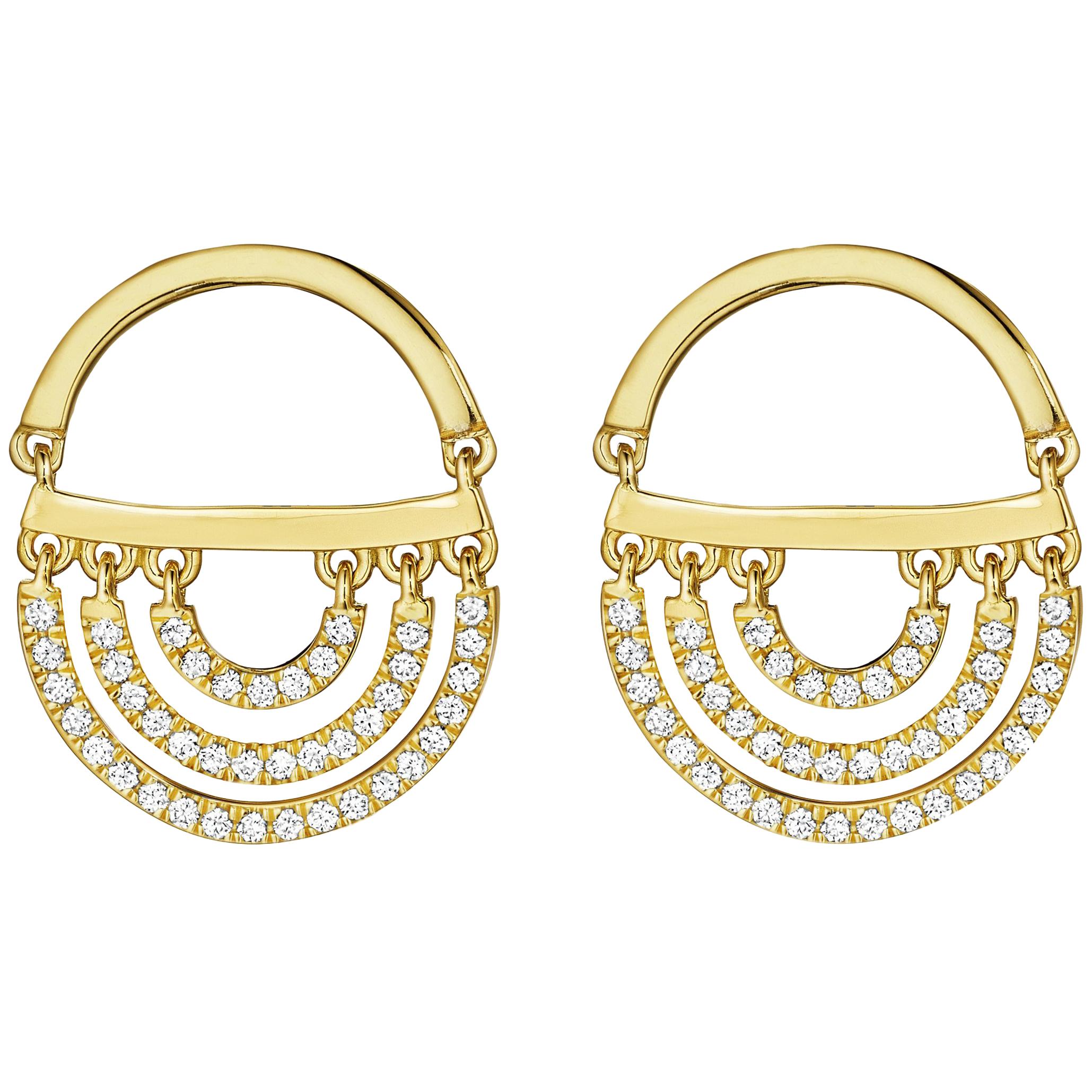 CADAR Twin Drop Earrings, 18K Yellow Gold and White Diamonds