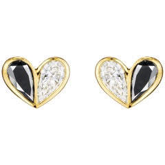 Cadar Unconditional Love Stud Earring, 18K Yellow Gold, Black and White Diamonds