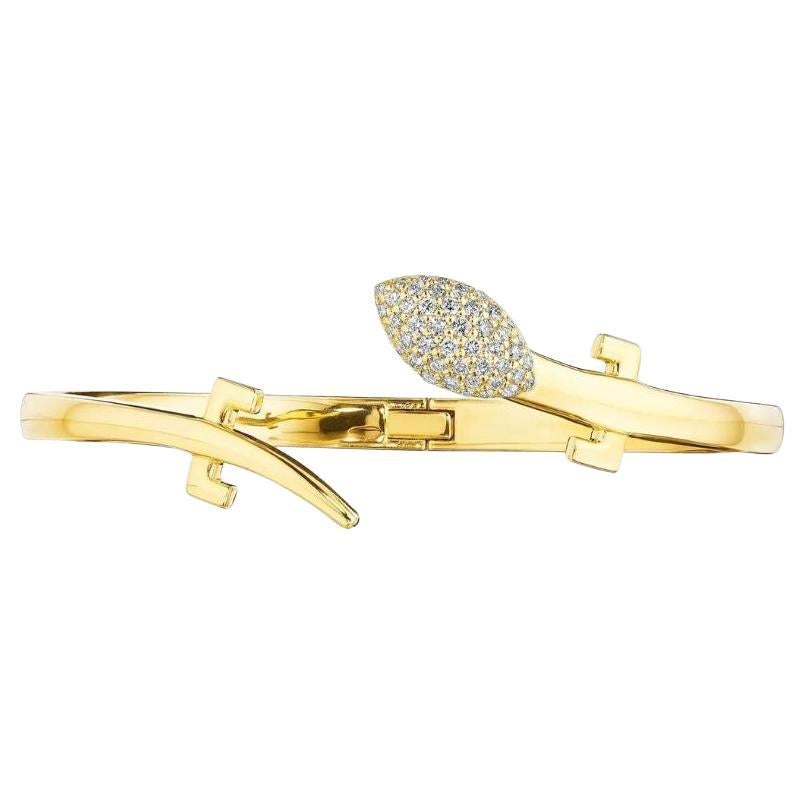 Cadar Yellow Gold Origin Single Cuff Bracelet with Pave Diamonds For Sale