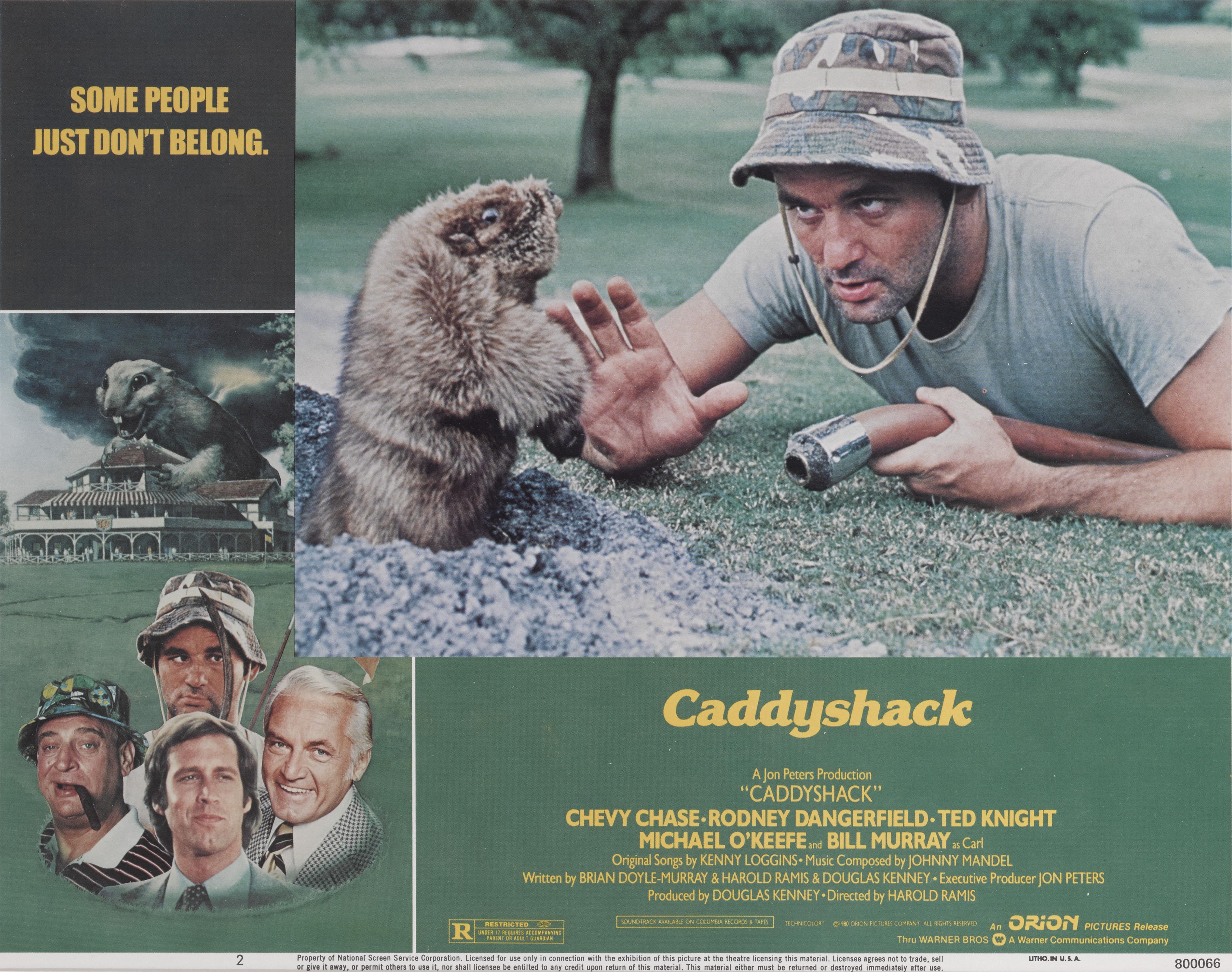 Original US lobby card for the 1980 comedy Caddyshack. This film was directed by Harold Ramis, and starred Chevy Chase, Rodney Dangerfield and Bill Murry.  This Lobby card had a great image of  Bill Murray and the gopher.
The piece is conservation